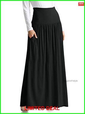 A-Line Maxi Skirt Ankle Length Fold-Over Waistband Side Pockets